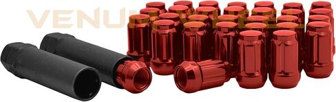 24 Pc Red M12x1.5 Tuner 6 Spline Lug Nuts with Locking Feature+ Two Removal Socket Keys | Fits Toyota Lexus PreRunner FJ Cruiser 4Runner in Saudi Arabia