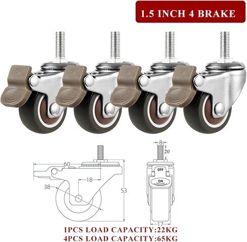 Furniture Casters Stem Threaded 1/1.5/2 Inches TPE Mute Swivel Wheels 4Pcs(2inch 2swivel2brake) in Kuwait