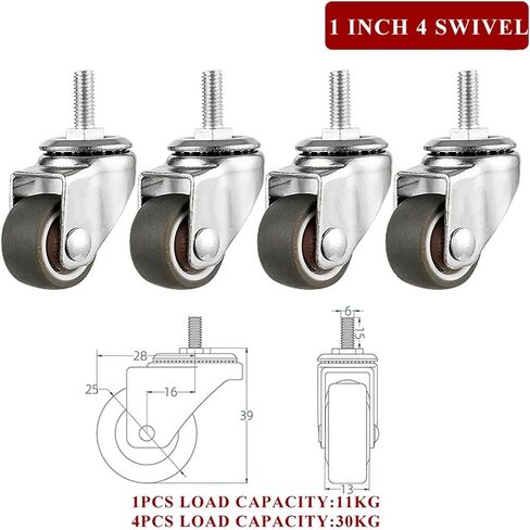 Furniture Casters Stem Threaded 1/1.5/2 Inches TPE Mute Swivel Wheels 4Pcs(2inch 2swivel2brake) in Kuwait