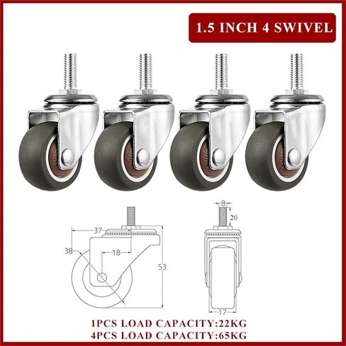 Furniture Casters Stem Threaded 1/1.5/2 Inches TPE Mute Swivel Wheels 4Pcs(2inch 2swivel2brake) in Kuwait