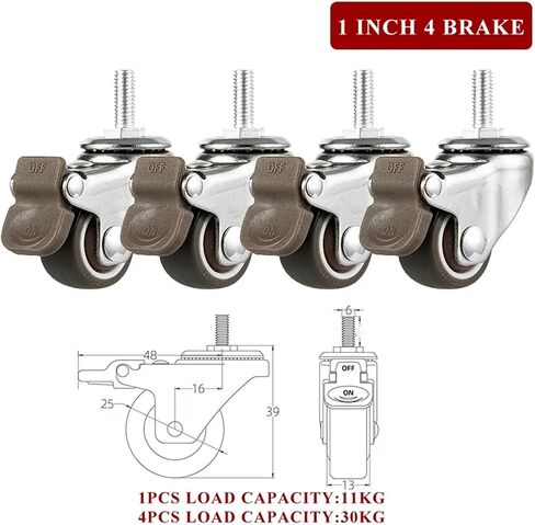 Furniture Casters Stem Threaded 1/1.5/2 Inches TPE Mute Swivel Wheels 4Pcs(2inch 2swivel2brake) in Kuwait