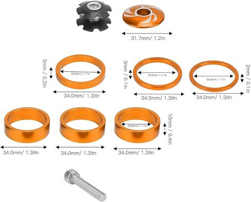 Bike Headset Spacer, 6Pcs Aluminium Alloy Bicycle Handlebar Stem Spacers Replacement Bicycle Stem Cap Set with Screw for Mountain Bike in Saudi Arabia