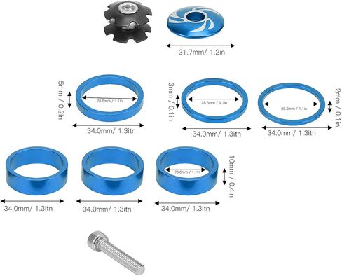 Bike Headset Spacer, 6Pcs Aluminium Alloy Bicycle Handlebar Stem Spacers Replacement Bicycle Stem Cap Set with Screw for Mountain Bike in Saudi Arabia