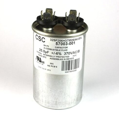 CSC Motor Run Capacitor ، 25UF 370VAC ، محمية داخليًا ، معدن ، 3.25 × 1.75 بوصة in Kuwait