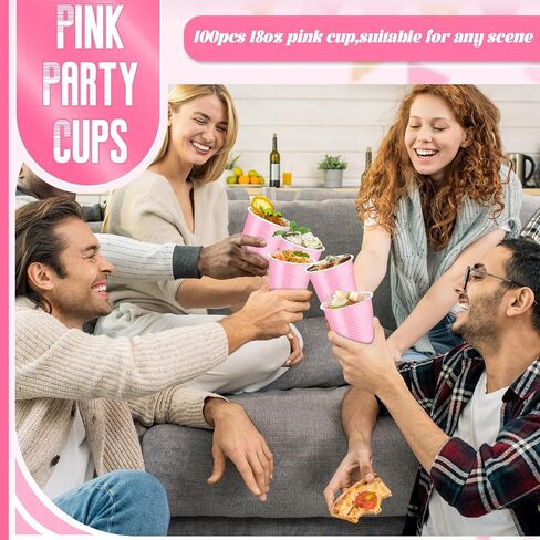 Dualshine 100 Pack Pink Plastic Cups 18 oz, Disposable Heavy Duty Drinking Cups for Party, Graduation Shot Cup for Wedding Birthday Valentine's Day Beer Serving Snack Sample Barbecues in Saudi Arabia