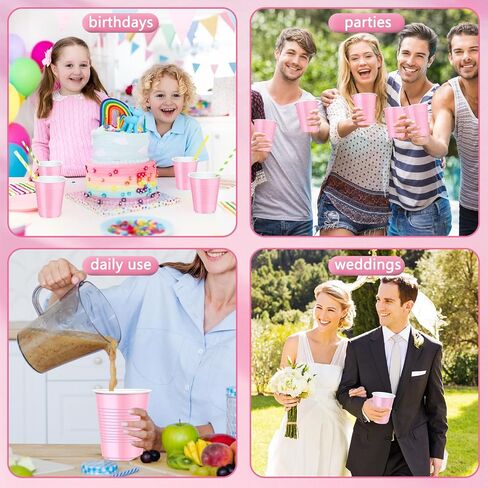 Dualshine 100 Pack Pink Plastic Cups 18 oz, Disposable Heavy Duty Drinking Cups for Party, Graduation Shot Cup for Wedding Birthday Valentine's Day Beer Serving Snack Sample Barbecues in Saudi Arabia