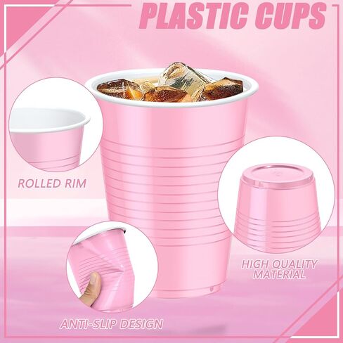Dualshine 100 Pack Pink Plastic Cups 18 oz, Disposable Heavy Duty Drinking Cups for Party, Graduation Shot Cup for Wedding Birthday Valentine's Day Beer Serving Snack Sample Barbecues in Saudi Arabia