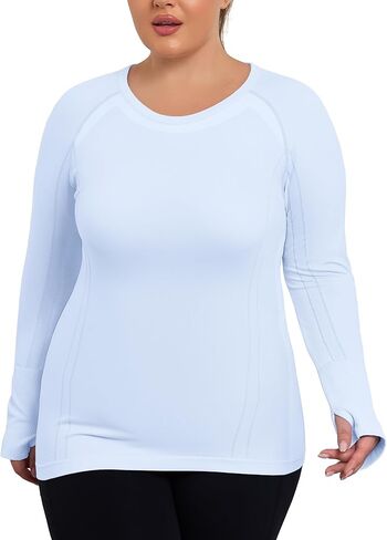 COOTRY Plus Size Seamless Workout Shirts for Women Long Sleeve Yoga Tops Sports Running Athletic Top Slim Fit in Saudi Arabia