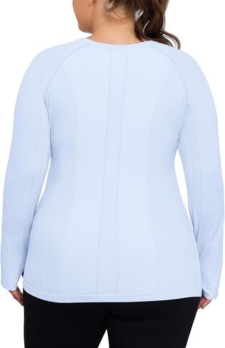 COOTRY Plus Size Seamless Workout Shirts for Women Long Sleeve Yoga Tops Sports Running Athletic Top Slim Fit in Saudi Arabia