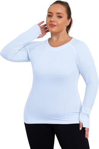 COOTRY Plus Size Seamless Workout Shirts for Women Long Sleeve Yoga Tops Sports Running Athletic Top Slim Fit in Saudi Arabia