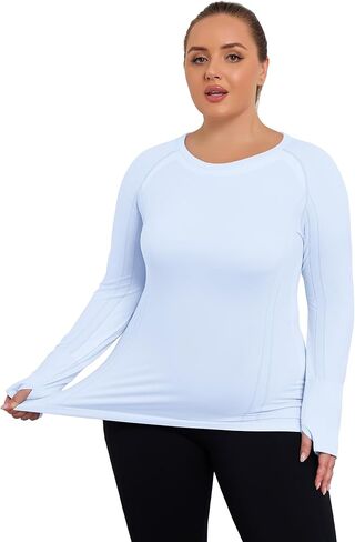 COOTRY Plus Size Seamless Workout Shirts for Women Long Sleeve Yoga Tops Sports Running Athletic Top Slim Fit in Saudi Arabia