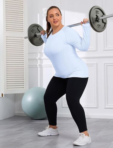 COOTRY Plus Size Seamless Workout Shirts for Women Long Sleeve Yoga Tops Sports Running Athletic Top Slim Fit in Saudi Arabia