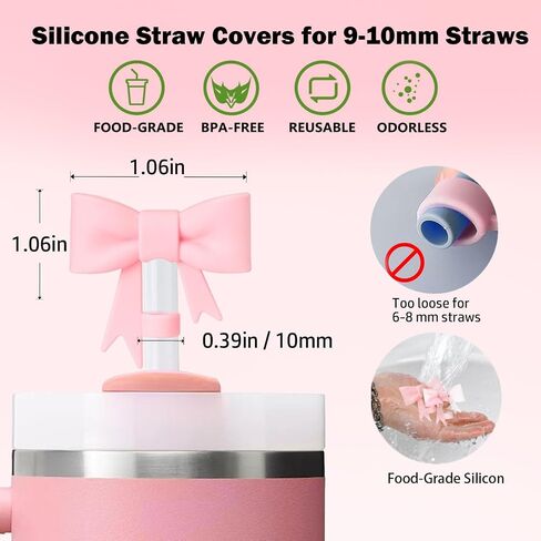 Pink Bow Stanley Straw Topper, 2pcs Pearl Chain for Stanley Cup Accessories Initial Letter Charms Handle with 2pcs Straw covers for Water Bottle Jewelry Tumbler Personalized Decorations Tag K in Kuwait