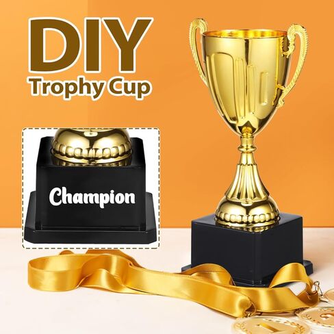 Magiclulu Small Gold Award Trophy ، 7.48 بوصة كأس بلاستيكية مع جائزة أسود سكوير الفوز لبطولات مسابقات الرياضة كرة القدم هدية in Saudi Arabia