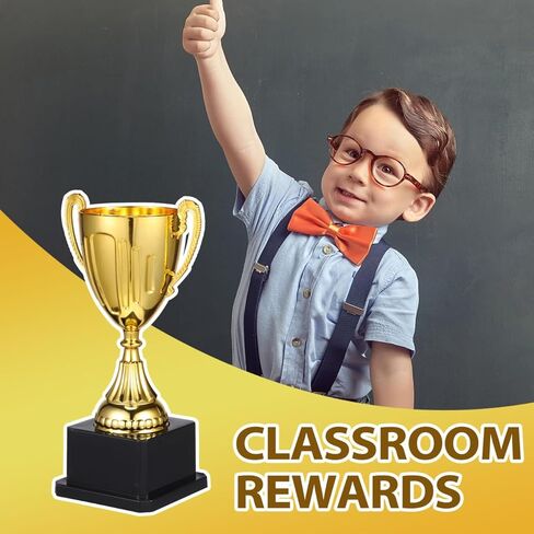Magiclulu Small Gold Award Trophy ، 7.48 بوصة كأس بلاستيكية مع جائزة أسود سكوير الفوز لبطولات مسابقات الرياضة كرة القدم هدية in Saudi Arabia