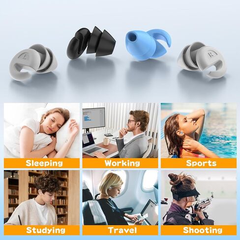 Ear Plugs for Sleeping Noise Cancelling, 38dB Noise Reduction Earplugs, Silicone Reusable Hearing Protection Ear Plug, Waterproof Earplug Suitable for Sleeping, Study, Travel, Concerts (3Pairs) in Saudi Arabia