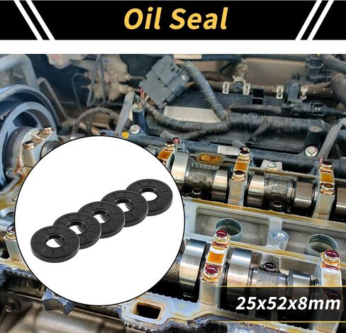 Universal Oil Seal TC Double Lip W Steel Spring Seal Ring Rotary Shaft Seal 25x52x8mm High Pressure NBR Rubber Black 5pcs in Kuwait