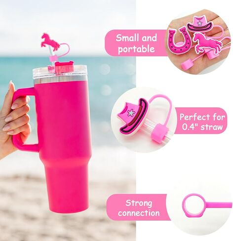 16Pcs Preppy Pink Straw Cover Topper for Stanley 40oz Tumbler Cowgirl Straw Cap for 0.4inch Straws Stanley Cup Accessories in Saudi Arabia