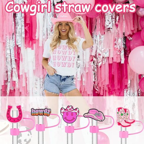 16Pcs Preppy Pink Straw Cover Topper for Stanley 40oz Tumbler Cowgirl Straw Cap for 0.4inch Straws Stanley Cup Accessories in Saudi Arabia