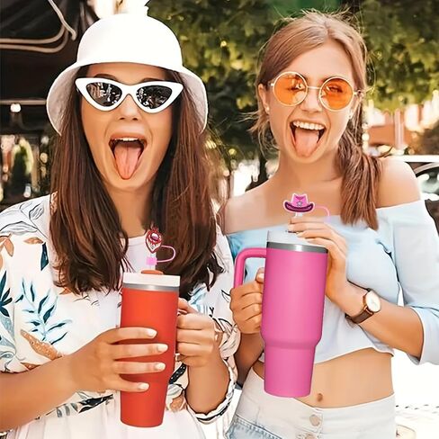 16Pcs Preppy Pink Straw Cover Topper for Stanley 40oz Tumbler Cowgirl Straw Cap for 0.4inch Straws Stanley Cup Accessories in Saudi Arabia