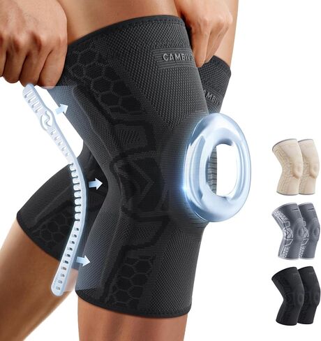 CAMBIVO 2 Pack Knee Brace for Men and Women, Knee Sleeves for Men with Patella Gel Pad and Side Stabilizers, Knee Compression Sleeves for Knee Pain Relief, Running, Workout, Daily Use in Kuwait