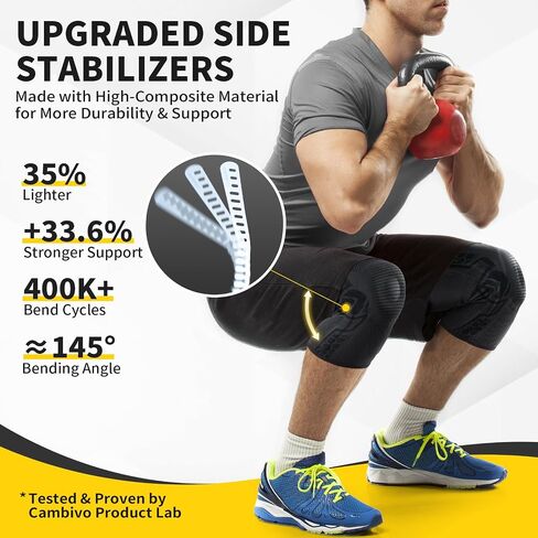 CAMBIVO 2 Pack Knee Brace for Men and Women, Knee Sleeves for Men with Patella Gel Pad and Side Stabilizers, Knee Compression Sleeves for Knee Pain Relief, Running, Workout, Daily Use in Kuwait