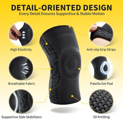 CAMBIVO 2 Pack Knee Brace for Men and Women, Knee Sleeves for Men with Patella Gel Pad and Side Stabilizers, Knee Compression Sleeves for Knee Pain Relief, Running, Workout, Daily Use in Kuwait