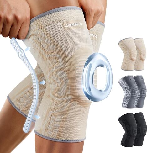 CAMBIVO Knee Brace for Men & Women, 2-Pack Compression Sleeve with Gel Pad in Kuwait