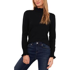 CeCe Mock Neck Ruffle Cuff Sweater Rich Black XS in Kuwait