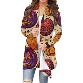 Halloween Cardigans for Women Fall Funny Pumpkin Graphic Open Front Outerwear Clothing Lightweight Jacket Coat Tops in Saudi Arabia