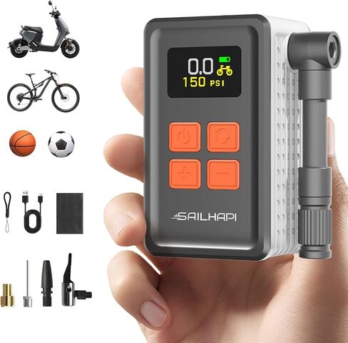 Mini Bike Tire Pump (150PSI Fast Inflation with Guage) (Presta and Schrader Valve) Portable Electric Air Pump for Road and Mountain Bicycle, E-Bike, Motorcycle, Sports Ball in Saudi Arabia