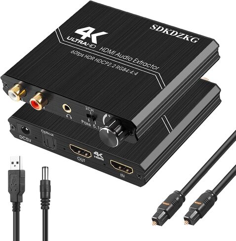 2.0 مستخرج الصوت ، محول الصوت 4K HDMI إلى HDMI + بصري SPDIF TOSLINK + 3.5 مم ستيريو + RCA L/R مع دعم التحكم في مستوى الصوت 4K@60Hz HDCP 2.2 HDR 3D YUV 4: 4: 4: 4 in Saudi Arabia