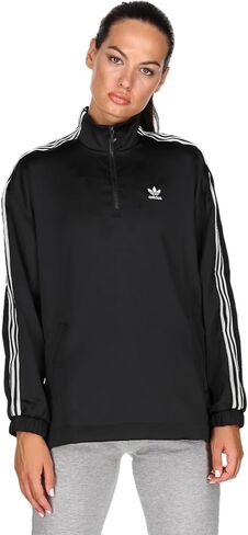 Adidas Originals Adicolor الكلاسيكية Classics Satin Quarter-Zip Pullover Track سترة ، أسود ، متوسط in Kuwait