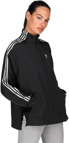 Adidas Originals Adicolor الكلاسيكية Classics Satin Quarter-Zip Pullover Track سترة ، أسود ، متوسط in Kuwait