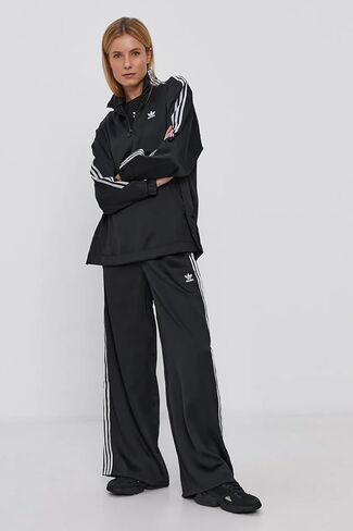 Adidas Originals Adicolor الكلاسيكية Classics Satin Quarter-Zip Pullover Track سترة ، أسود ، متوسط in Kuwait