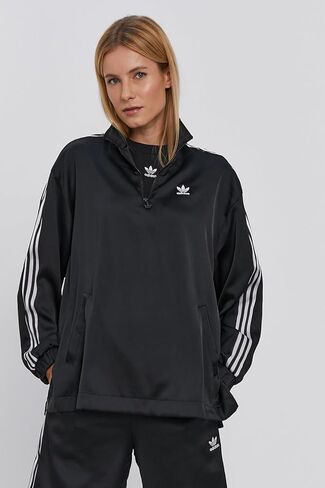 Adidas Originals Adicolor الكلاسيكية Classics Satin Quarter-Zip Pullover Track سترة ، أسود ، متوسط in Kuwait