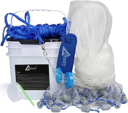 Saltwater Fishing Cast Net 3/8 and 1/4 Mesh with Heavy Duty Gray Sinker American Monofilament Fish Throw Net for Bait Trap 3FT 4FT 5FT 6FT 7FT 8FT 9FT Radius in Kuwait
