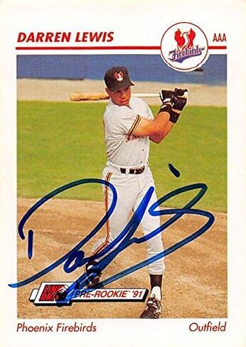 Topps Darren Lewis بطاقة البيسبول الموقعة (Phoenix Firebirds ، Giants) 1991 Divel Pre Pre Rookie #384 - بطاقات الصاعد الموقعة لكرة القدم in Saudi Arabia