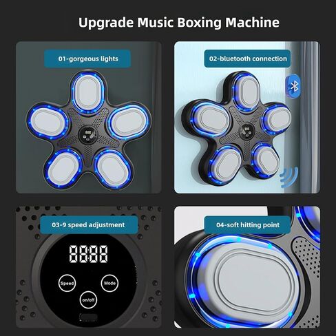 2025 Music Boxing Machine with Boxing Gloves, Smart Bluetooth Boxing Machine with LED Electronic Wall Mounted, Music Boxing Target Workout Punching Equipment for Home(Upgrade) in Kuwait