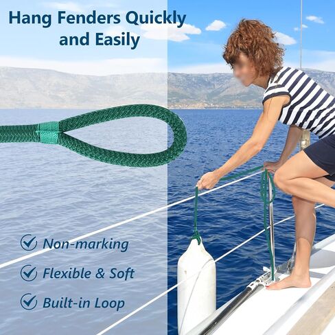 Fender Lines 6' x 3/8" Double Braided Boat Fender Lines 4 Pack, Boat Bumper Rope/Boat Fender Rope 9 Colors Boat Ropes for Docking with 5'' Eyelet Premium Dock Lines for Boats - Blue in Kuwait