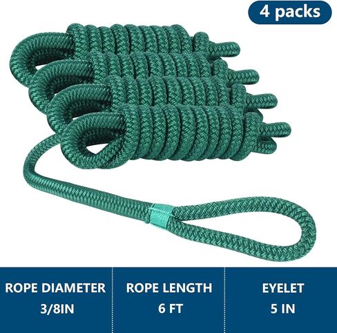 Fender Lines 6' x 3/8" Double Braided Boat Fender Lines 4 Pack, Boat Bumper Rope/Boat Fender Rope 9 Colors Boat Ropes for Docking with 5'' Eyelet Premium Dock Lines for Boats - Blue in Kuwait