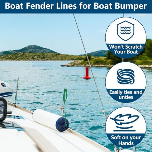 Fender Lines 6' x 3/8" Double Braided Boat Fender Lines 4 Pack, Boat Bumper Rope/Boat Fender Rope 9 Colors Boat Ropes for Docking with 5'' Eyelet Premium Dock Lines for Boats - Blue in Kuwait