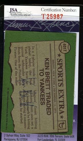 Ken Brett 1976 Topps Jsa Coa Hand Signed Authentic Autographed - Baseball Slabbed Autographed Cards in Saudi Arabia