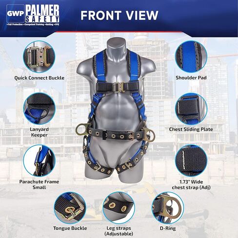 Palmer Safety Fall Protection Safety Harness Hammerhead Series Kit I I Premium Harness + Lanyard + D-Ring Extender Kit in Kuwait