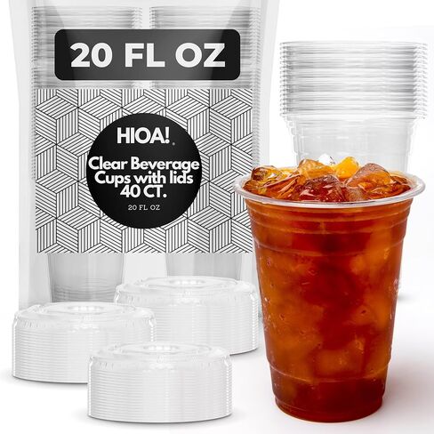 40 حزمة - 20 أوقية أكواب بلاستيكية شفافة مع الأغطية ، وأغنية القهوة القوية والطعام الخالية من BPA مع أغطية ، وأكواب يمكن التخلص منها للعصائر مع أغطية للمشروبات الباردة in Saudi Arabia
