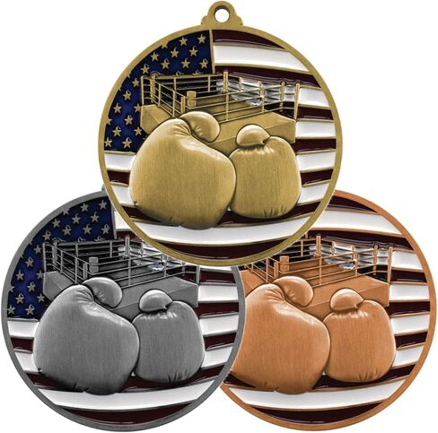 يمنح العقد ميدالية الملاكمة الوطنية - ميدالية ملاكمة محفورة مخصصة مع نجوم وشريط رقبة خطوط - تخصيص الآن (2.75 بوصة) in Kuwait