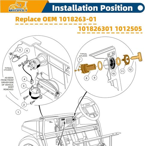 Golf Cart Ignition Key Switch 12 Volt for Club Car DS ، Limo ، Turf Gas Golf Cart 1996-up ، استبدل OEM 1018263-01 101826301 1012505 in Saudi Arabia