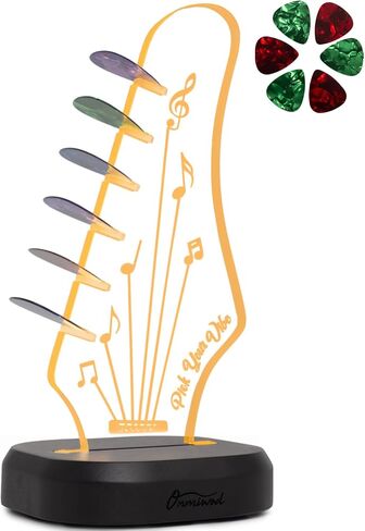 Light Up Guitar Pick Holder with 6 Guitar Picks, Black Walnut Wood & Acrylic Guitar Headstock Shaped Pick Holder Case for Picks Storage & Display, Guitar Music Accessories Gifts for Men Lover Player in Saudi Arabia