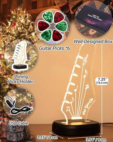 Light Up Guitar Pick Holder with 6 Guitar Picks, Black Walnut Wood & Acrylic Guitar Headstock Shaped Pick Holder Case for Picks Storage & Display, Guitar Music Accessories Gifts for Men Lover Player in Saudi Arabia