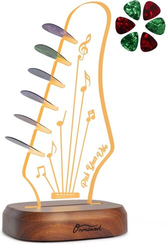 Light Up Guitar Pick Holder with 6 Guitar Picks, Black Walnut Wood & Acrylic Guitar Headstock Shaped Pick Holder Case for Picks Storage & Display, Guitar Music Accessories Gifts for Men Lover Player in Saudi Arabia